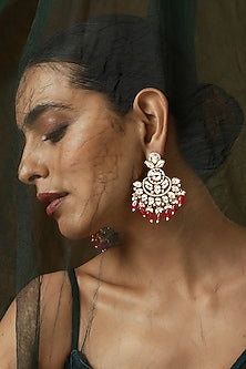 Gold Finish Kundan Polki Chandbaali Earrings