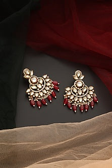 Gold Finish Kundan Polki Chandbaali Earrings