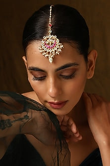 Gold Finish Kundan Polki Maangtikka