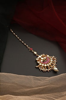 Gold Finish Kundan Polki Maangtikka