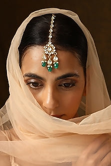 Gold Finish Kundan Polki Maangtikka