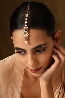 Gold Finish Kundan Polki Maangtikka