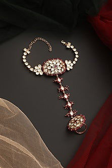 Rose Gold Finish Kundan Polki Hathphool