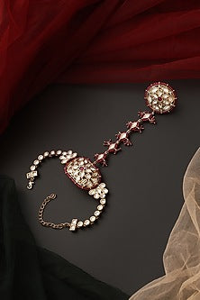 Rose Gold Finish Kundan Polki Hathphool