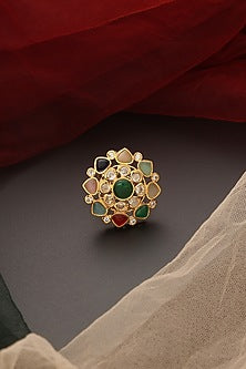 Gold Finish Kundan Polki Ring