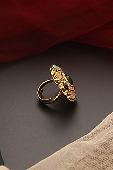 Gold Finish Kundan Polki Ring