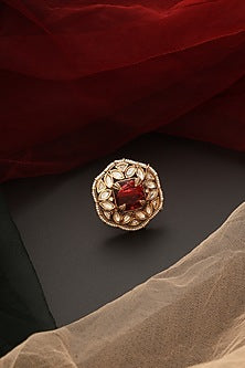 Gold Finish Kundan Polki Ring
