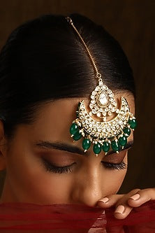 Gold Finish Kundan Polki Maangtikka