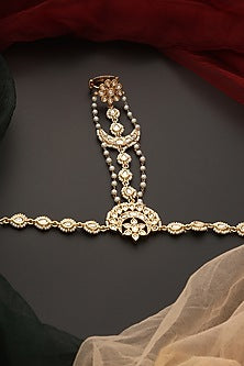 Gold Finish Kundan Polki Hathphool