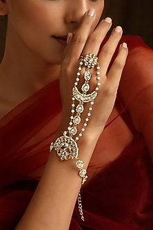 Gold Finish Kundan Polki Hathphool