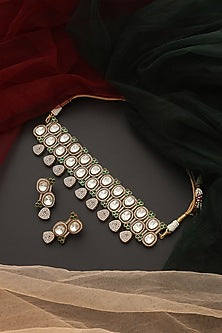 Black Rhodium Finish Kundan Polki Choker Necklace Set