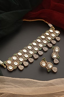 Black Rhodium Finish Kundan Polki Choker Necklace Set