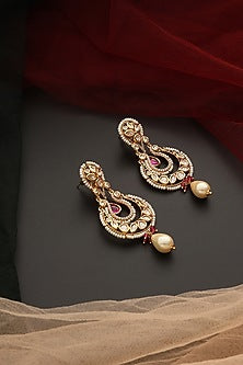 Gold Finish Kundan Polki & Pearl Chandbaali Earrings