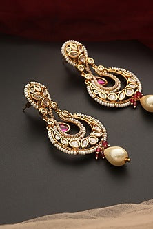 Gold Finish Kundan Polki & Pearl Chandbaali Earrings
