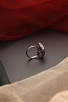 Black Rhodium Finish Kundan Polki & Zircon Ring