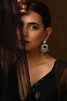 White Finish Kundan Polki Dangler Earrings
