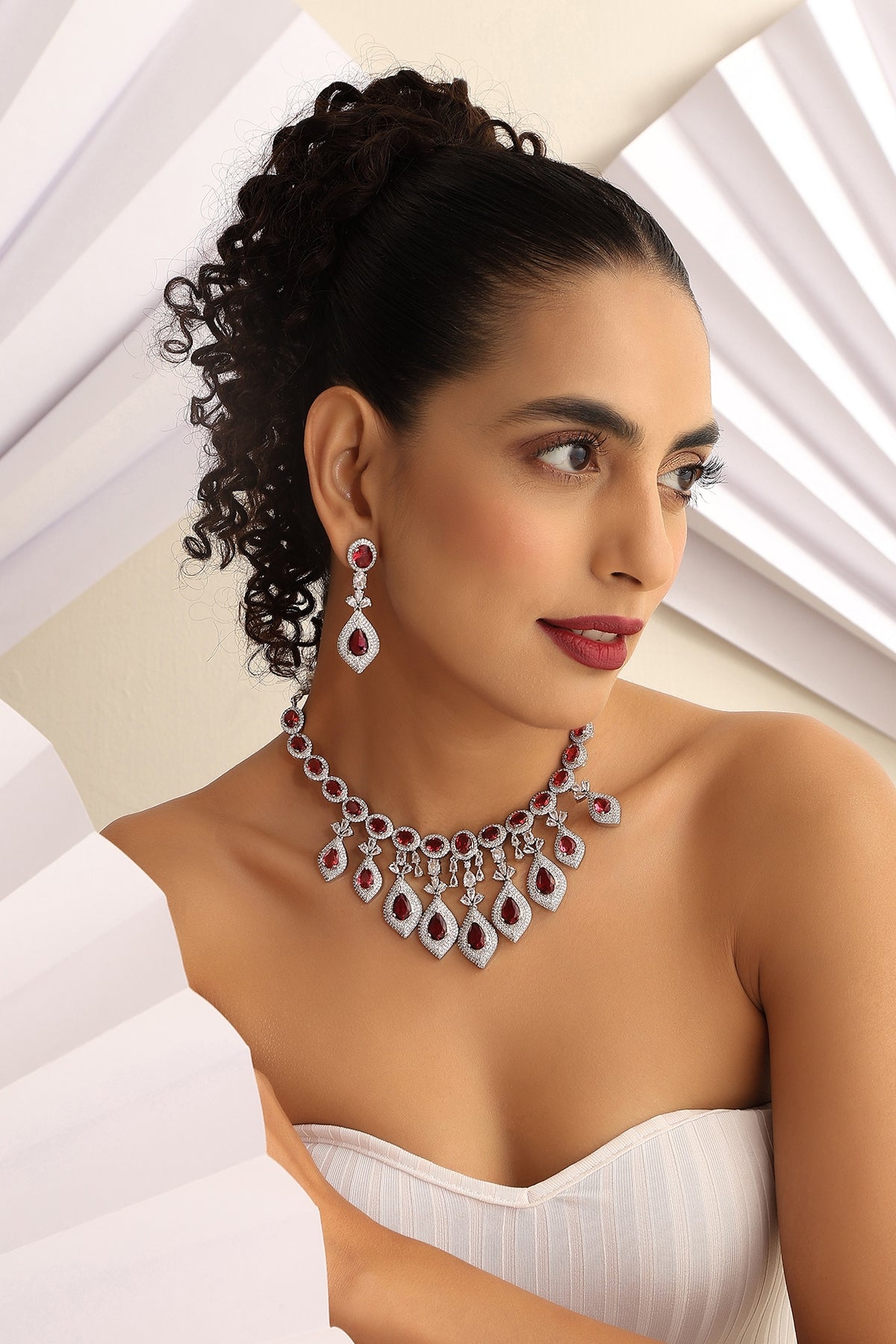 White Finish Kundan Polki & Zircon Necklace Set