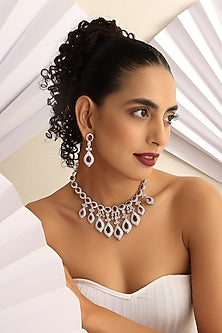 White Finish Kundan Polki & Zircon Necklace Set