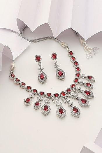 White Finish Kundan Polki & Zircon Necklace Set