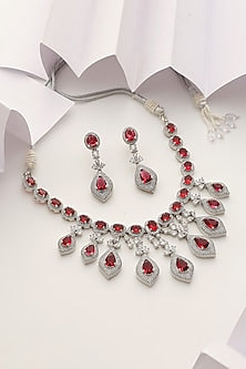 White Finish Kundan Polki & Zircon Necklace Set