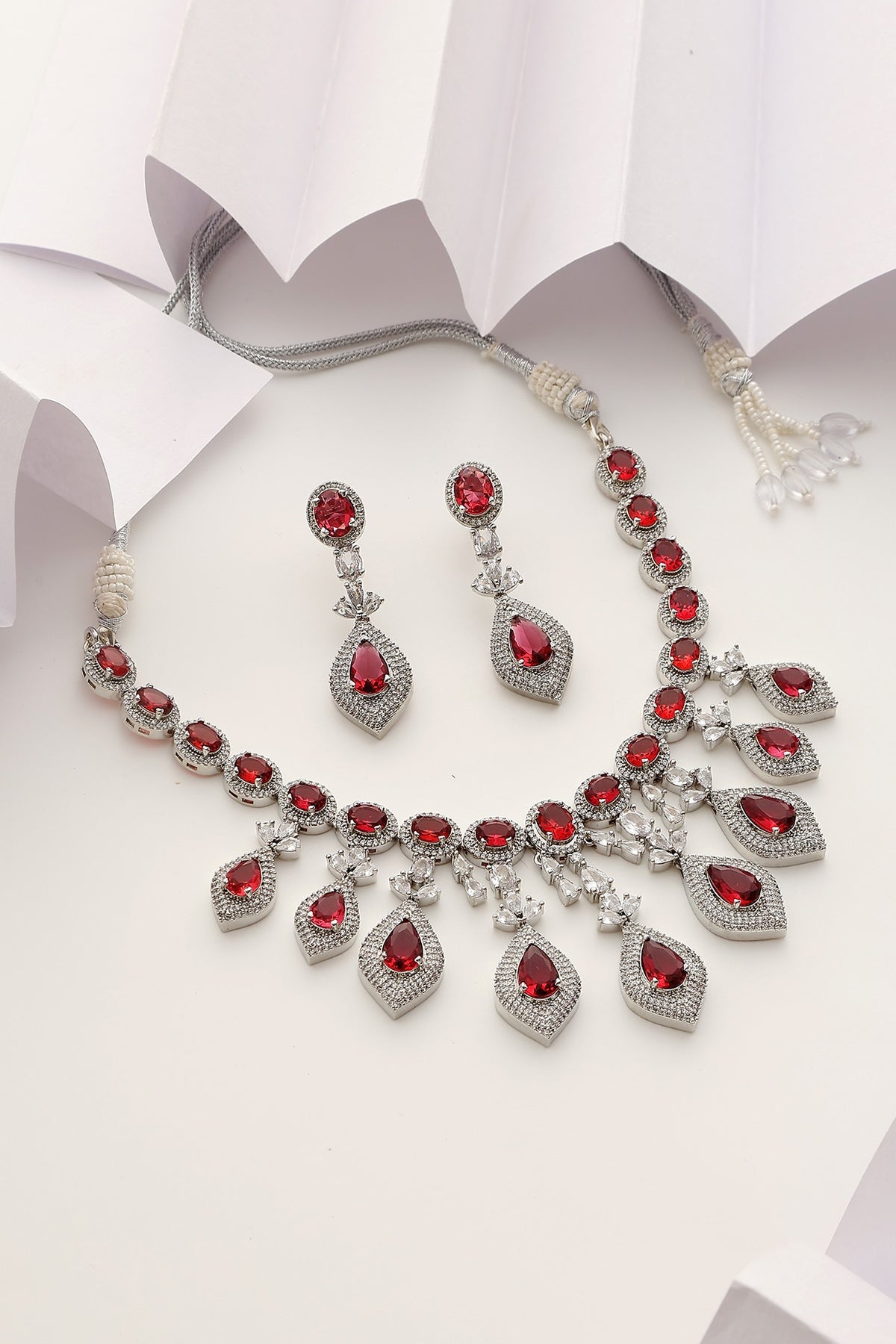 White Finish Kundan Polki & Zircon Necklace Set