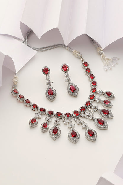 White Finish Kundan Polki & Zircon Necklace Set