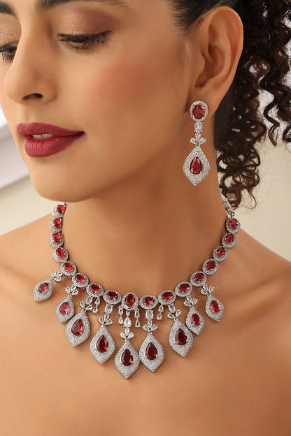White Finish Kundan Polki & Zircon Necklace Set