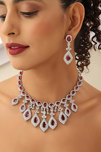 White Finish Kundan Polki & Zircon Necklace Set