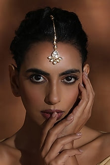 Gold Finish Kundan Polki Handmade Maangtikka