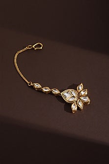 Gold Finish Kundan Polki Handmade Maangtikka