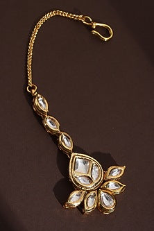 Gold Finish Kundan Polki Handmade Maangtikka
