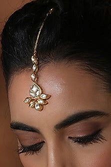 Gold Finish Kundan Polki Handmade Maangtikka