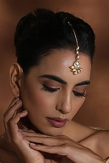 Gold Finish Kundan Polki Handmade Maangtikka