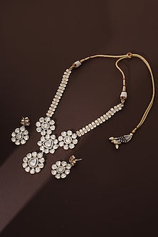 Rose Gold Finish Kundan Polki Handmade Long Pendant Necklace Set