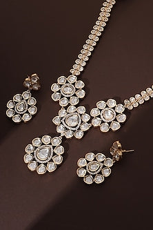 Rose Gold Finish Kundan Polki Handmade Long Pendant Necklace Set