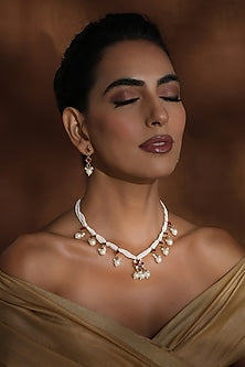 Rose Gold Finish Red Kundan Polki Handmade Necklace Set