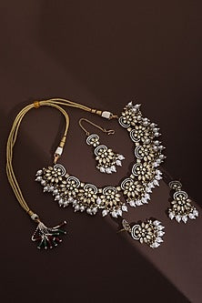 Rose Gold Finish White Kundan Polki Handmade Necklace Set