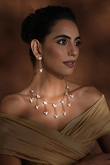 Rose Gold Finish Green Kundan Polki Handmade Necklace Set