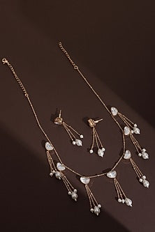 Rose Gold Finish Green Kundan Polki Handmade Necklace Set