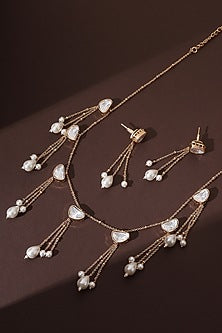 Rose Gold Finish Green Kundan Polki Handmade Necklace Set