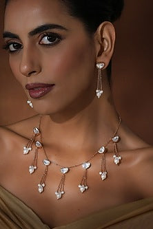 Rose Gold Finish Green Kundan Polki Handmade Necklace Set