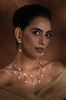 Rose Gold Finish Green Kundan Polki Handmade Necklace Set