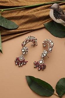 Rose Gold Finish Red Kundan Polki Cuff Earrings
