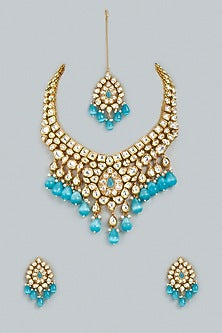 Gold Finish Kundan Polki Bridal Necklace Set