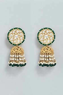 Gold Finish Beaded Jhumka Earrings