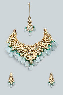 Gold Finish Bridal Necklace Set With Kundan Polki
