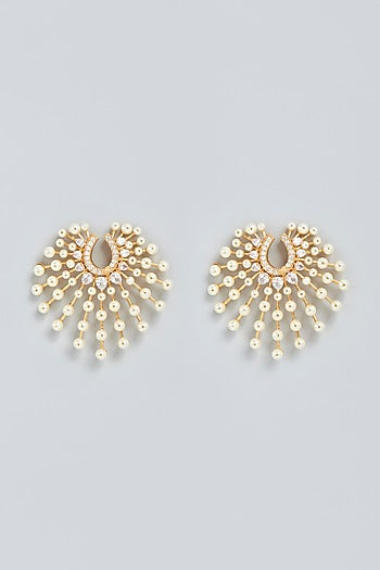 Gold Finish Pearl Stud Earrings