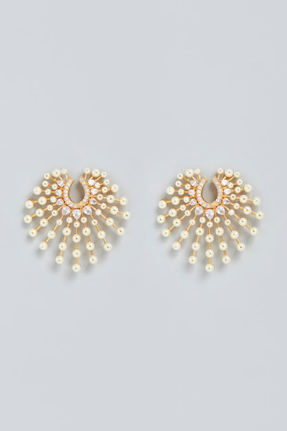 Gold Finish Pearl Stud Earrings