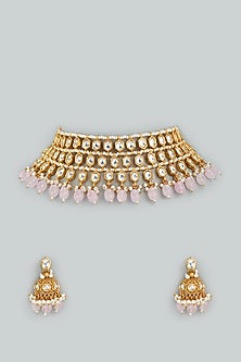 Gold Finish Kundan Polki Choker Necklace Set