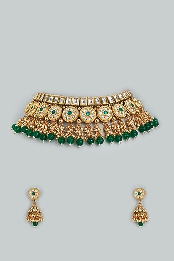 Gold Finish Handcrafted Necklace Set With Tumble Stones